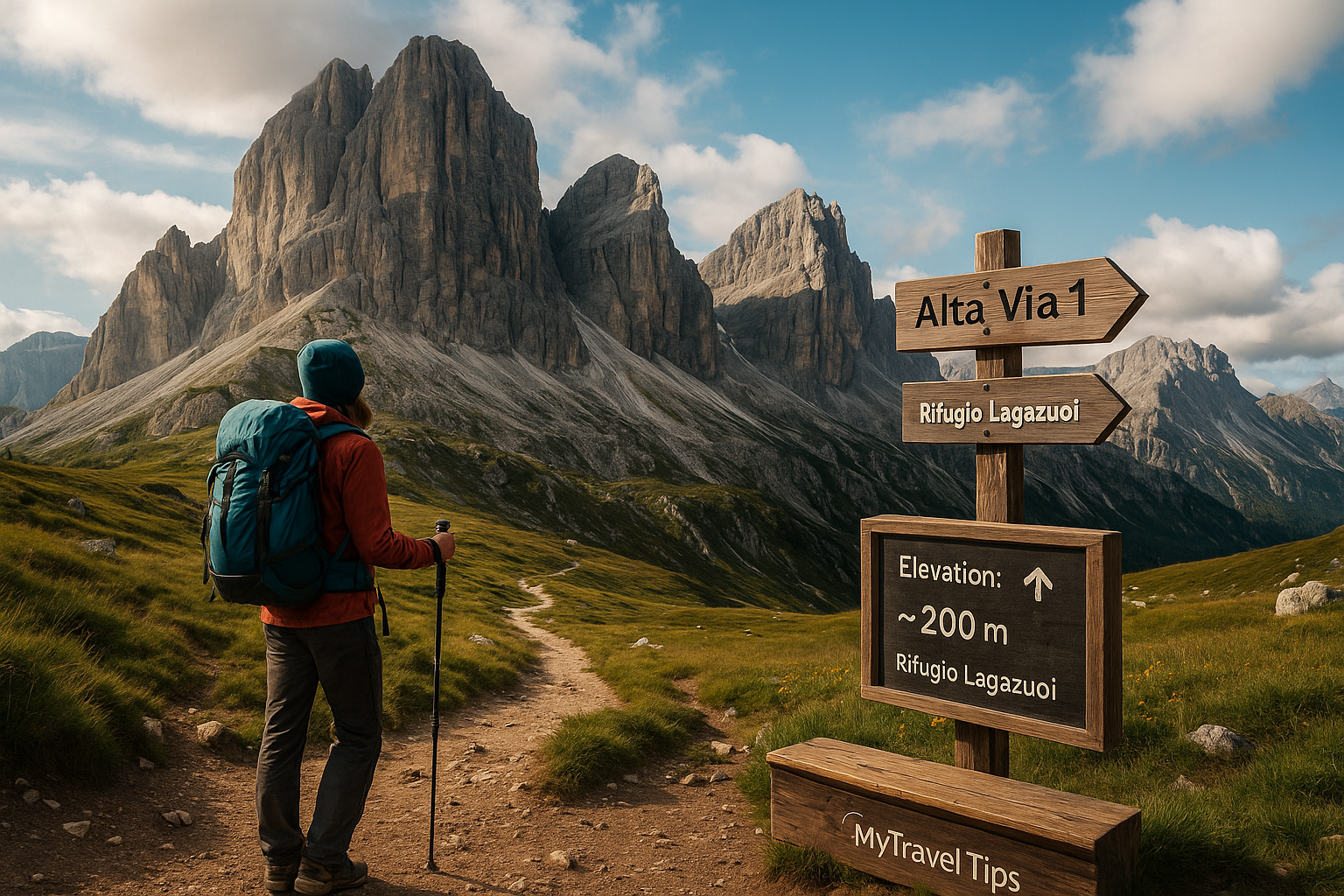 Hikers on the Alta Via 1 Trail in the Dolomites