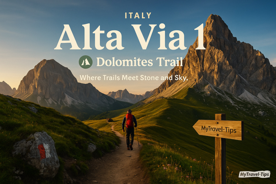 Hiker along Italy’s Alta Via 1 with dramatic Dolomiti cliffs — one of Europe’s most iconic and accessible alpine routes