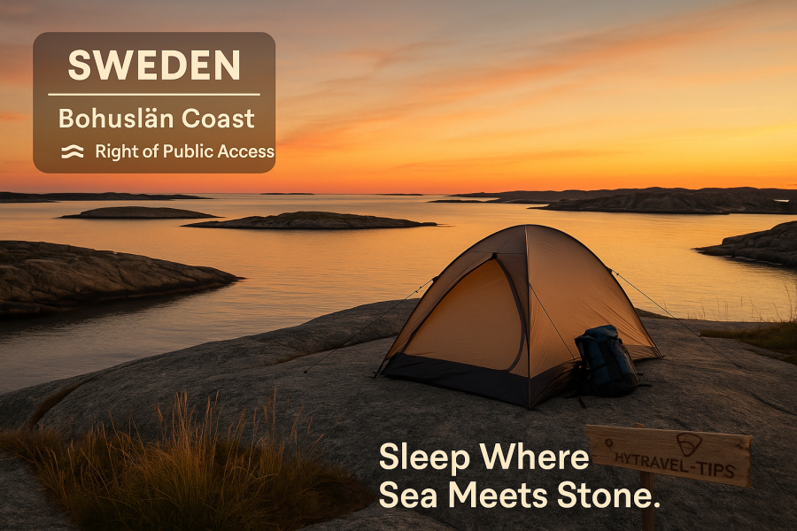 Bohuslän Archipelago, Sweden Tent set up on a granite islet in Sweden’s Bohuslän Archipelago — a wild and legal camping spot under the Right of Public Access