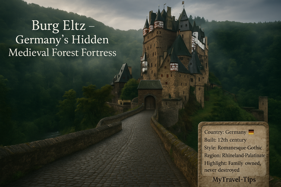 Burg Eltz, Germany Burg Eltz appears like a myth made real — nestled in a secluded forest, untouched by time, and protected by 33 generations of the same family – Source: MyTravel-Tips, 2025