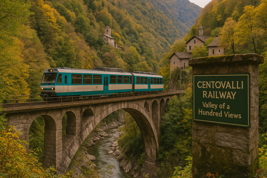 Centovalli Railway – Switzerland to Italy Centovalli Railway rolls through forested valleys and hidden bridges — a cross-border gem from Switzerland to Italy