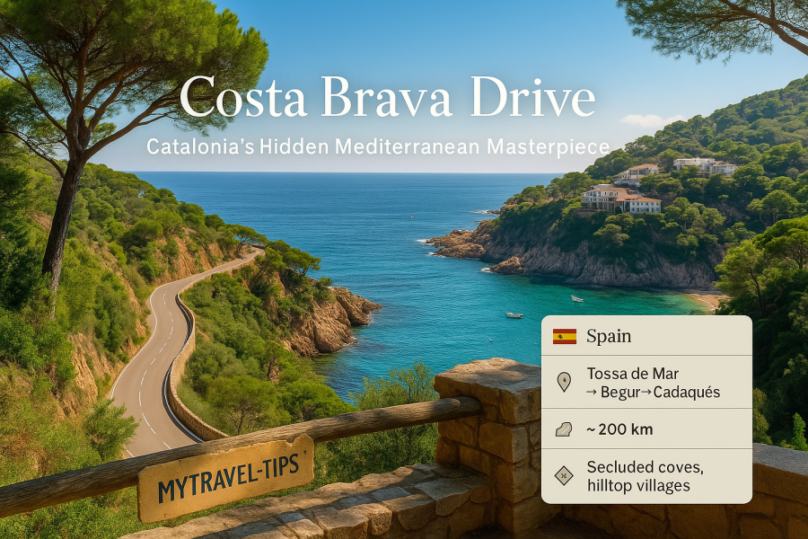 Costa Brava Coastal Route, Spain Costa Brava is a place where cliffs drop into quiet coves and Catalan charm flows with every curve — a poetic coastal escape – Source: MyTravel-Tips, 2025