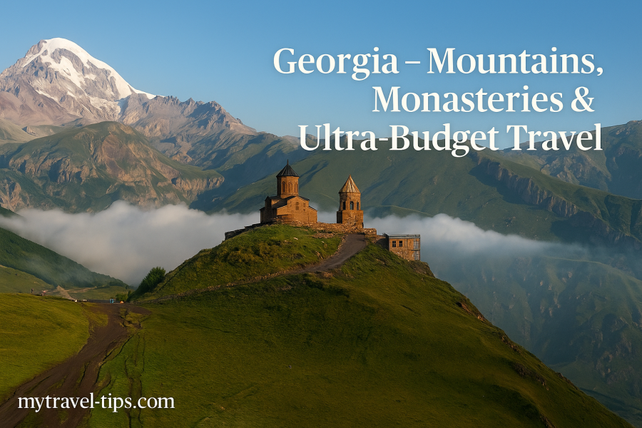 Georgia – Mountains, Monasteries & Ultra-Budget Travel Gergeti Monastery watches over the Caucasus — Georgia blends raw nature and timeless spirituality on a budget