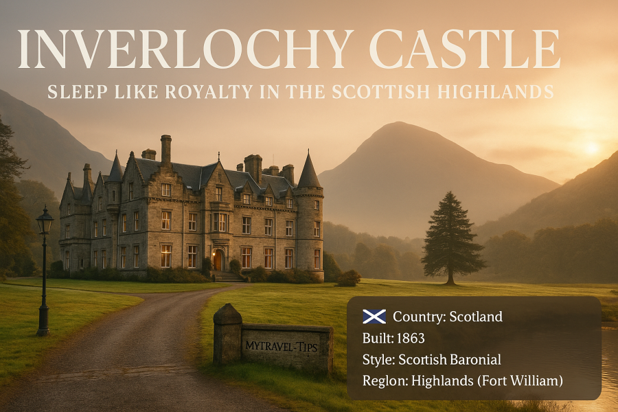 Inverlochy Castle, Scotland Inverlochy Castle stands among the Scottish Highlands like a living painting — where royal elegance meets mountain wilderness – Source: MyTravel-Tips