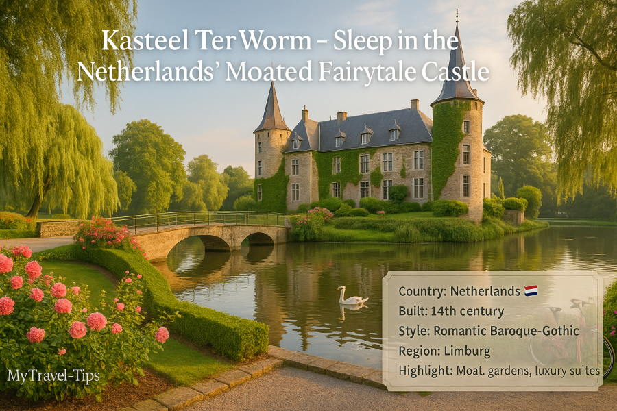 Kasteel TerWorm, Netherlands Kasteel TerWorm is a romantic hideaway of ivy, water, and whispering willows — a quiet Dutch dream come to life – Source: MyTravel-Tips