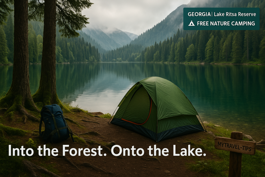 Lake Ritsa National Reserve, Georgia (Europe) Forest-side wild camping spot overlooking Lake Ritsa — a pristine and peaceful camping zone in Georgia’s Caucasus wilderness