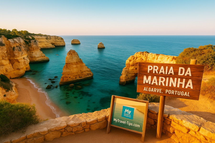 Praia da Marinha, Algarve, Portugal Praia da Marinha, Algarve – A dramatic blend of cliffs, sea stacks, and calm turquoise water along Portugal’s southern coast