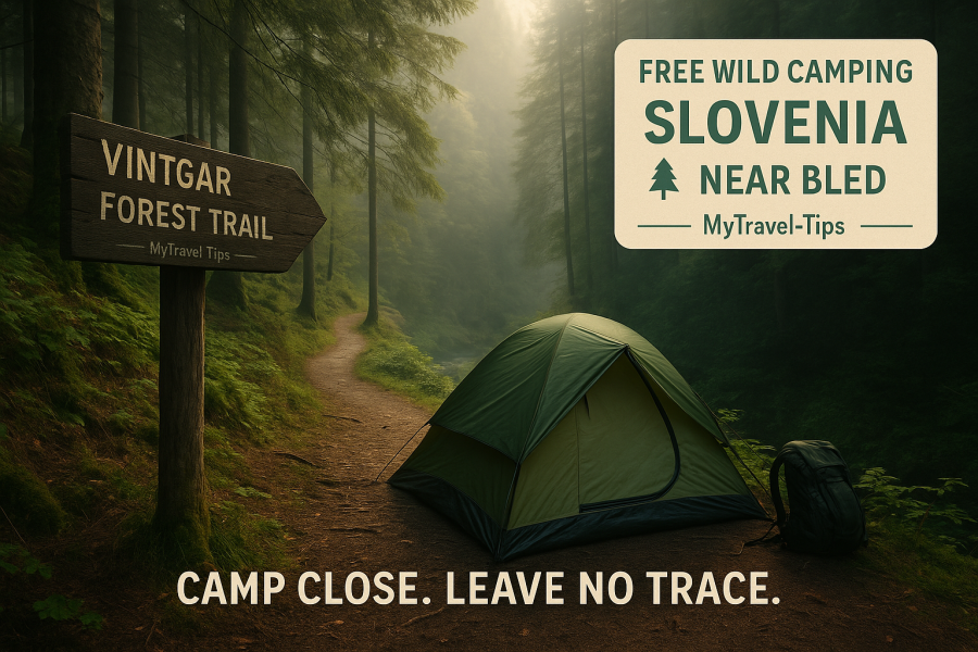 Vintgar Gorge Forest Site, Slovenia Wild tent setup in the Vintgar Gorge forest near Bled — a serene, budget-friendly stop for discreet campers in Slovenia