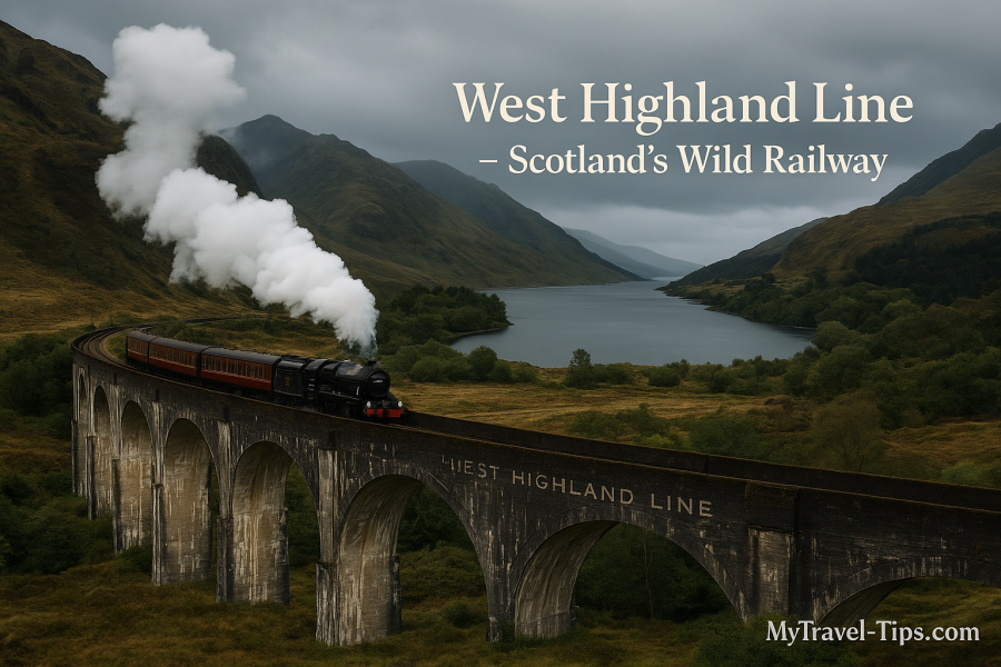 West Highland Line – Scotland The West Highland Line crossing the Glenfinnan Viaduct – a journey through the misty heart of Scotland