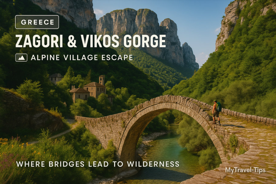 Zagori & Vikos Gorge, Greece Zagori’s iconic stone bridges and Vikos Gorge trails offer one of Greece’s most scenic and serene inland adventures