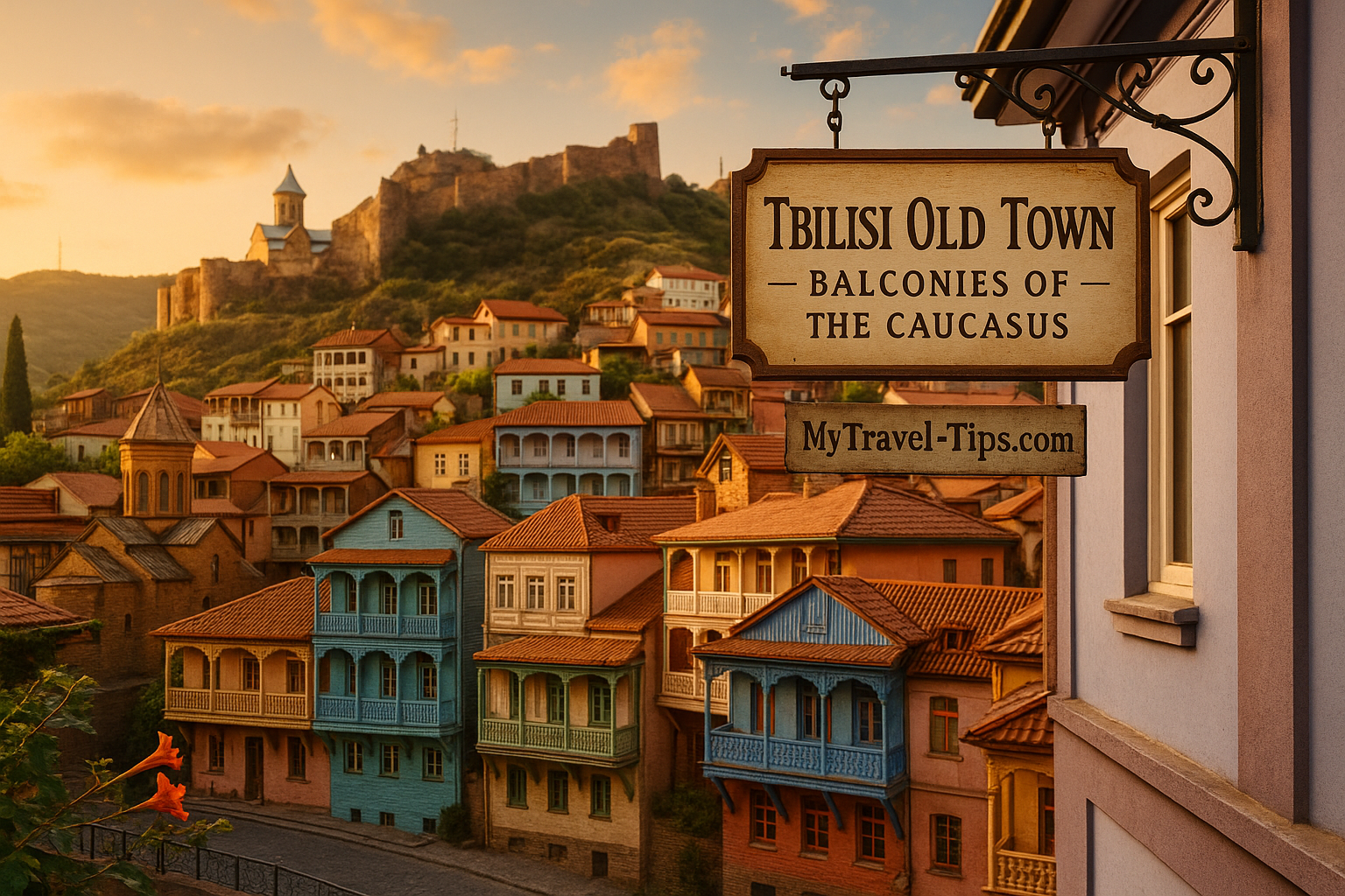 Tbilisi Old Town pastel balconies Georgia